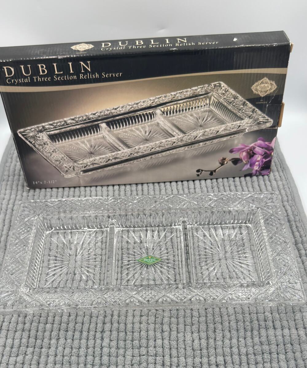 Shannon Crystal by Godinger Dublin Crystal Three Section Relish Server